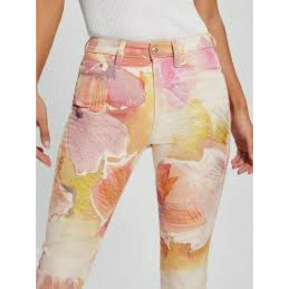 NWT GUESS GIRLY SEQUIN METRO FLOWER SKINNY JEANS W 25 - Picture 2 of 13